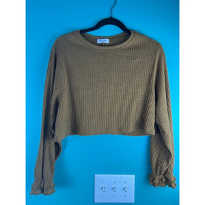 Women's Vestique Brown Ribbed Crop Top S